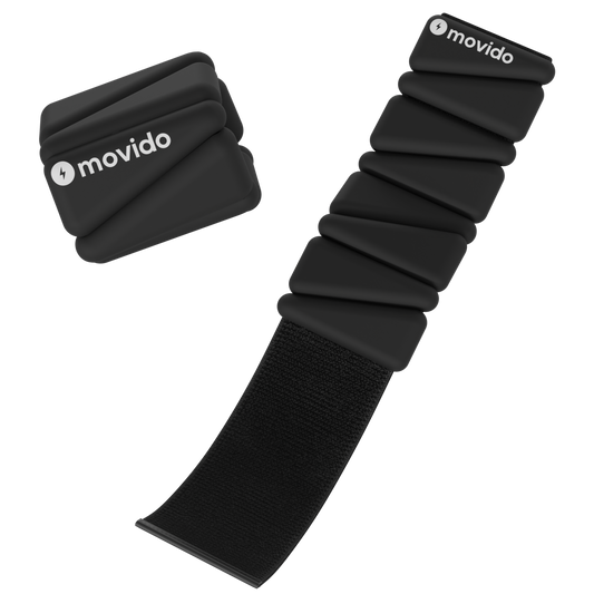 Minimalist carbon black wrist and ankle weights styled with athleisure for home workouts