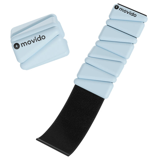 Minimalist ocean blue wrist and ankle weights styled with athleisure for home workouts